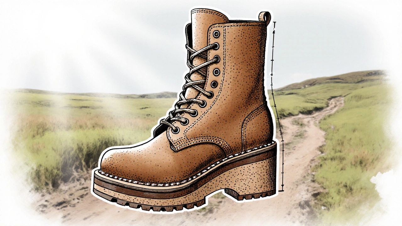 Illustrated cut‑away of a Thursday boot displaying platform and heel wedge layers.
