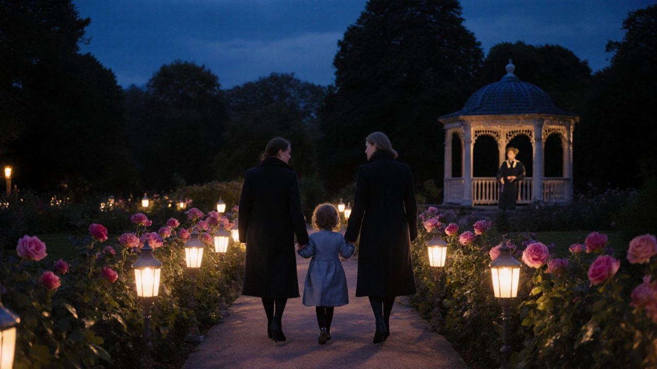 Royal nannies walk with Prince George and Princess Charlotte in Dublin&#039;s Iveagh Gardens at dusk.