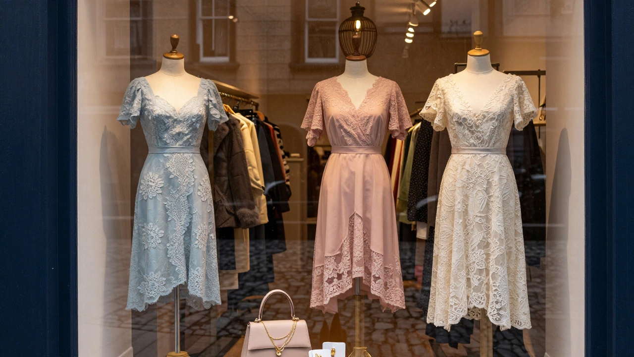 Boutique interior displaying cocktail dress collection