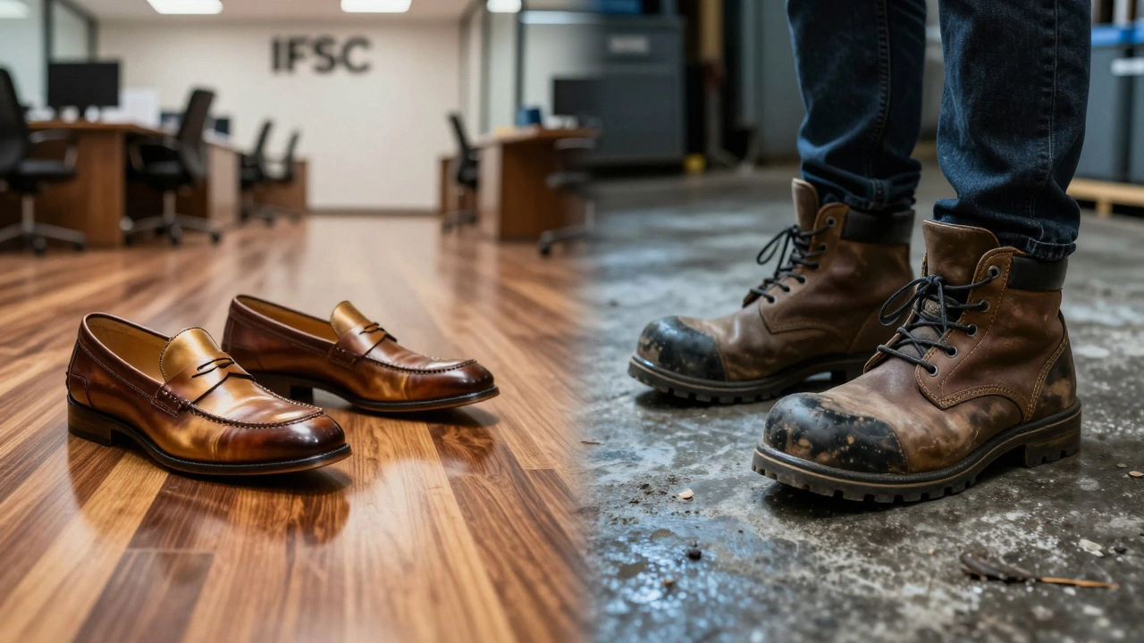 Comparison between professional leather loafers and industrial safety boots