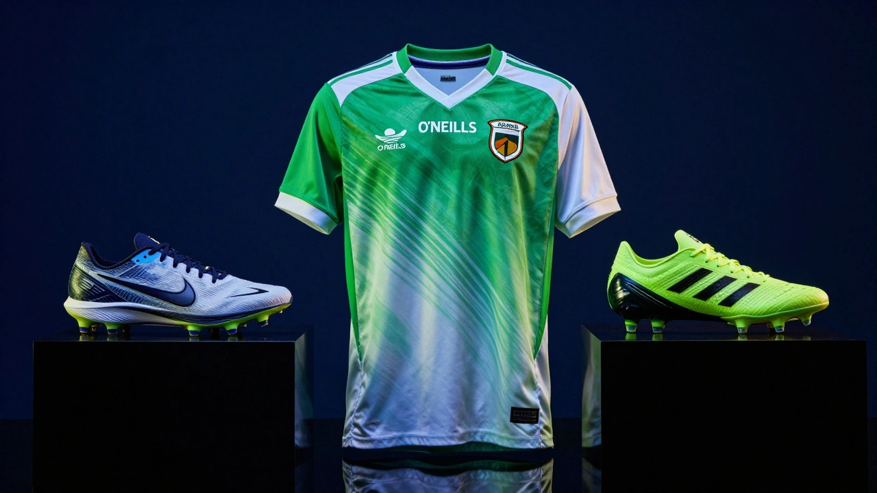 Nike and Adidas shoes alongside a traditional O'Neills GAA jersey