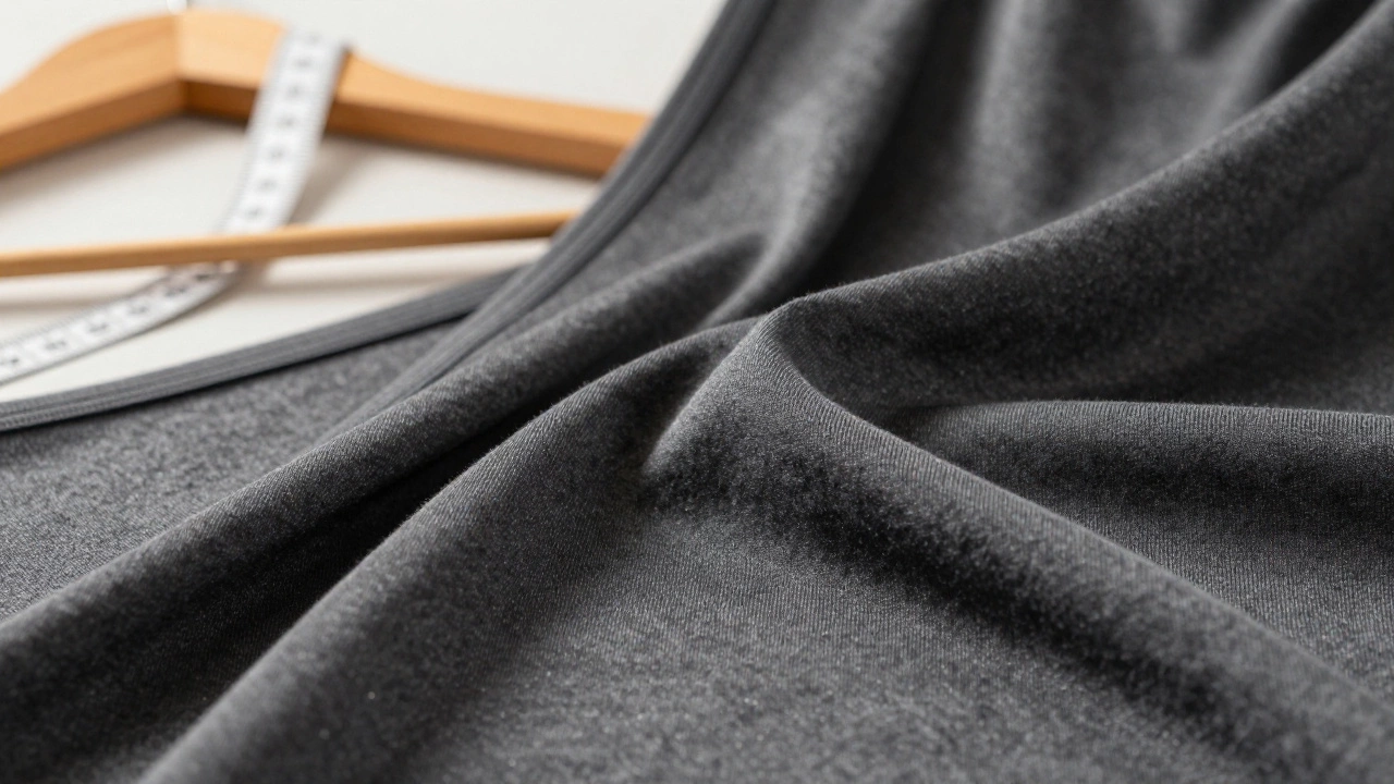 Close-up of stretchy jersey knit fabric showing texture and drape