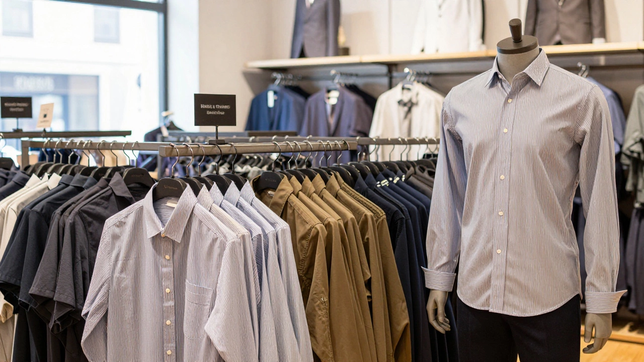 Rack of big and tall men's shirts in a bright Irish department store