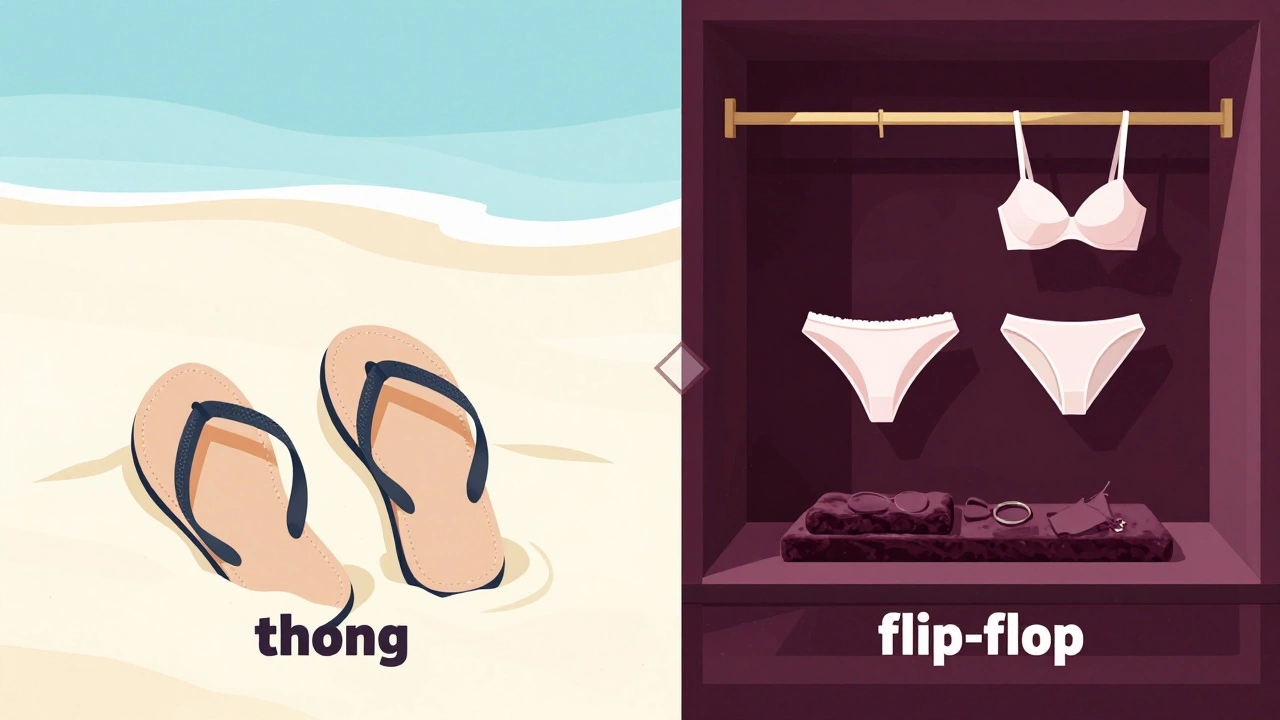 Split image comparing beach flip-flops and boutique lingerie displays