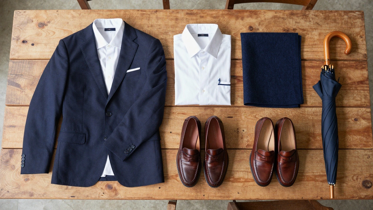 Flat lay of smart semi-formal clothes and accessories