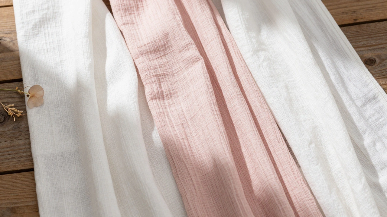Close-up of breathable linen, cotton, and bamboo fabrics in sunlight