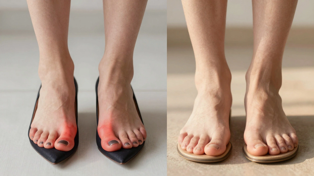 Comparison of cramped toes in tight shoes vs relaxed toes in proper fit