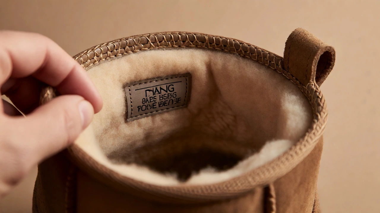 Close-up of authentic UGG stitching and label