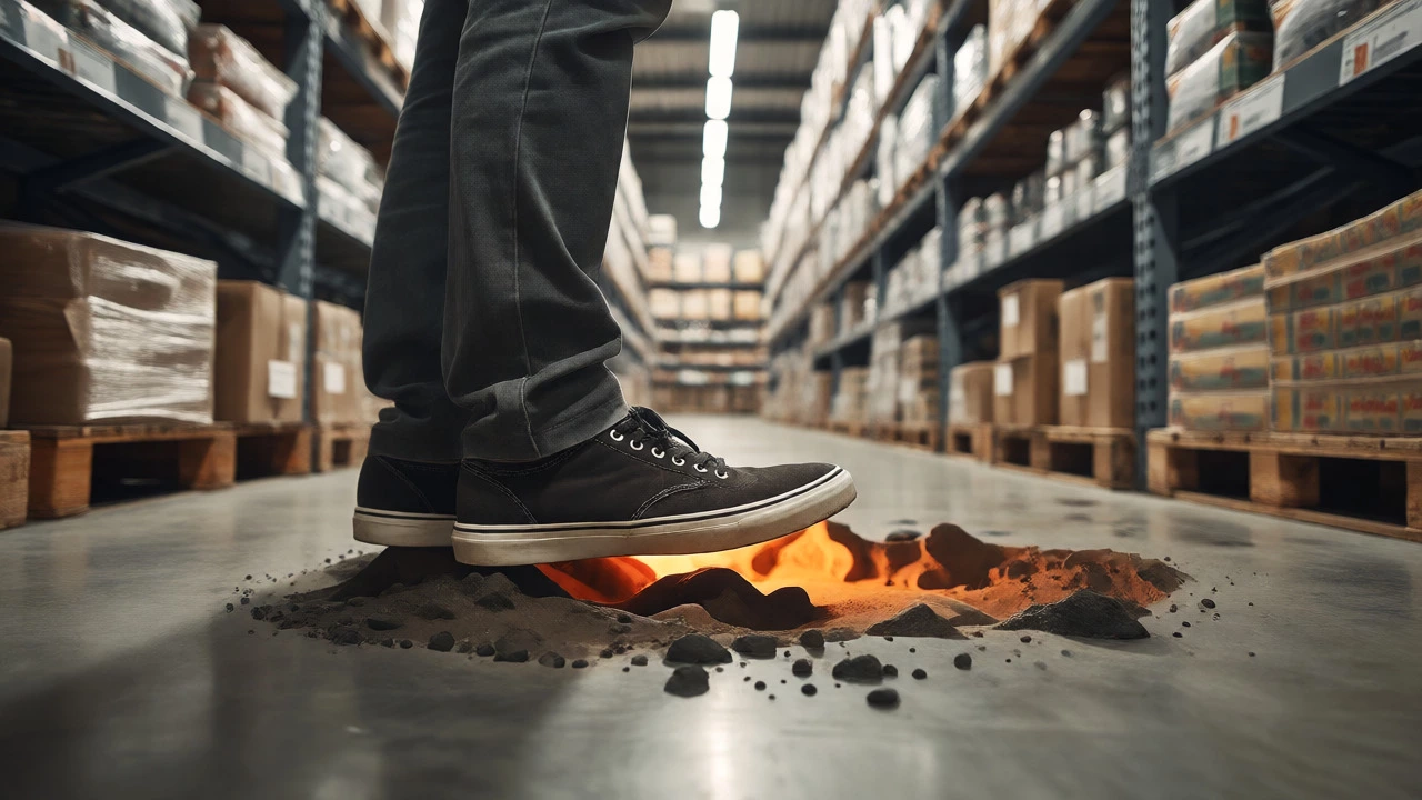Metaphor of sinking into instability on hard floors