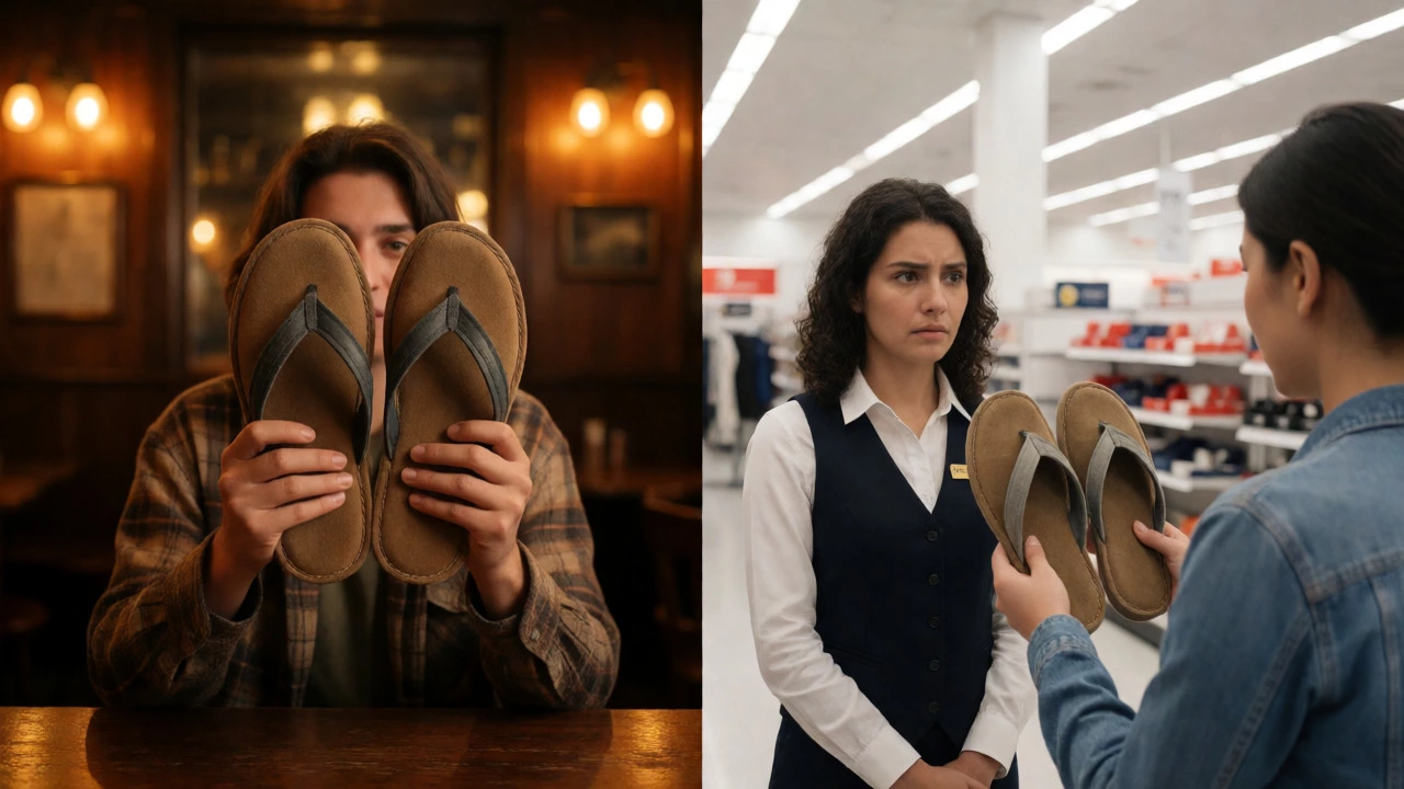 Split view comparing Irish slipper usage with Canadian thong misunderstandings