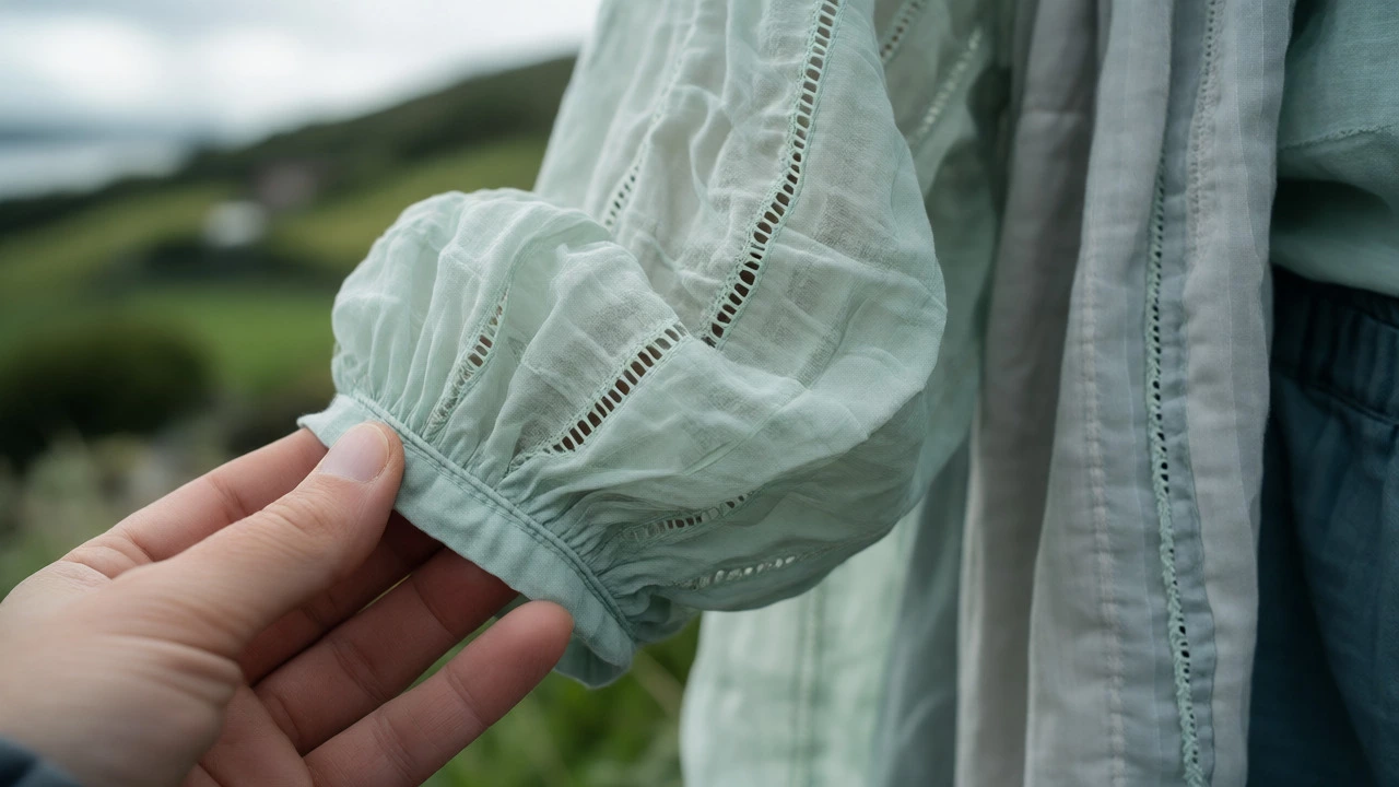 Close-up of breathable mint green cotton voile fabric texture